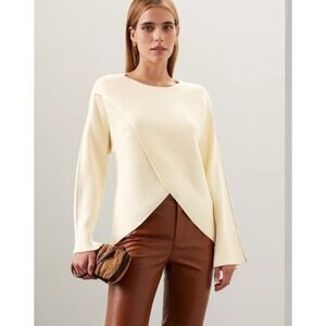 Love Whit‎ by Whitney Port Sweater Womens X Small Cream Ribbed Asymmetrical Wrap